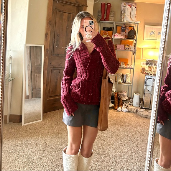 American Eagle Vintage Y2K Wool Blend Rory Gilmore Burgundy Cable Knit Sweater - Picture 1 of 7